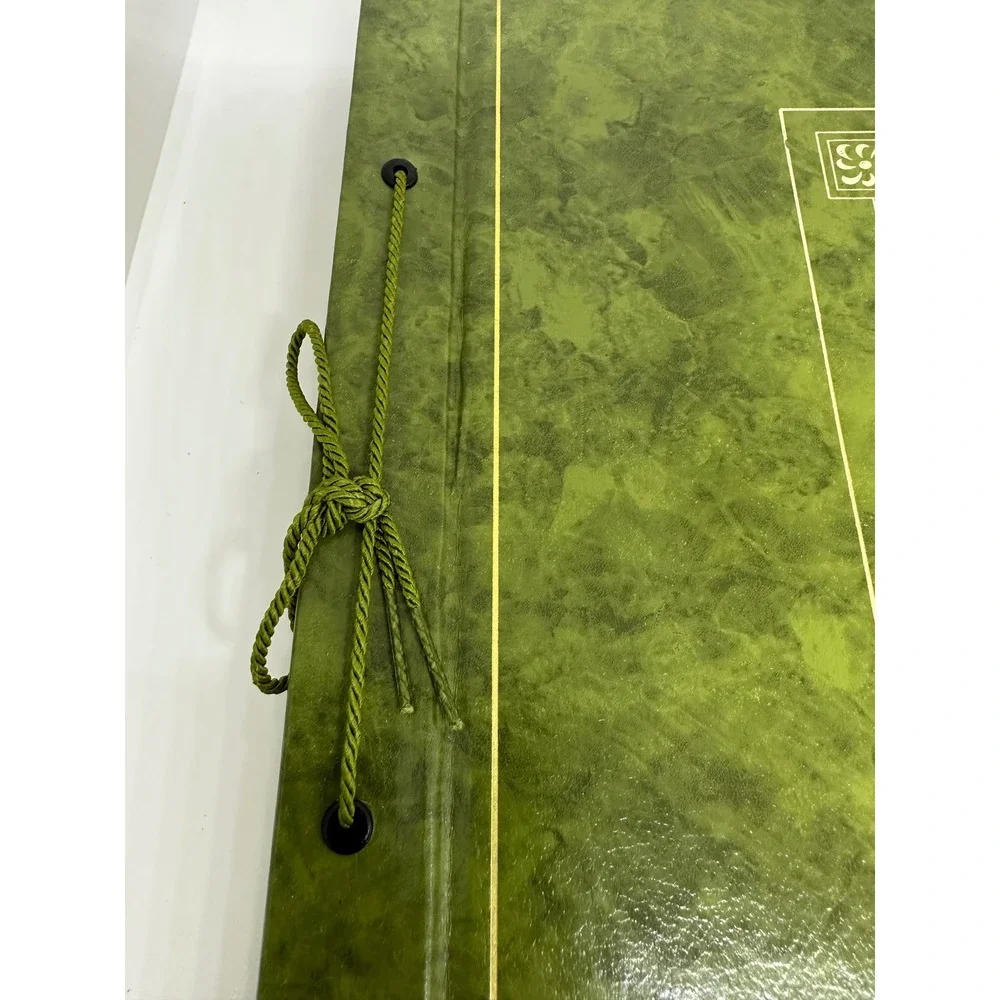 VTG Scrapbook Green Faux Leather Gold Embossed String Tie Large Blank Pages